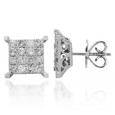 White 14K Solid White Gold Diamond Stud Earrings 1.50 Ctw